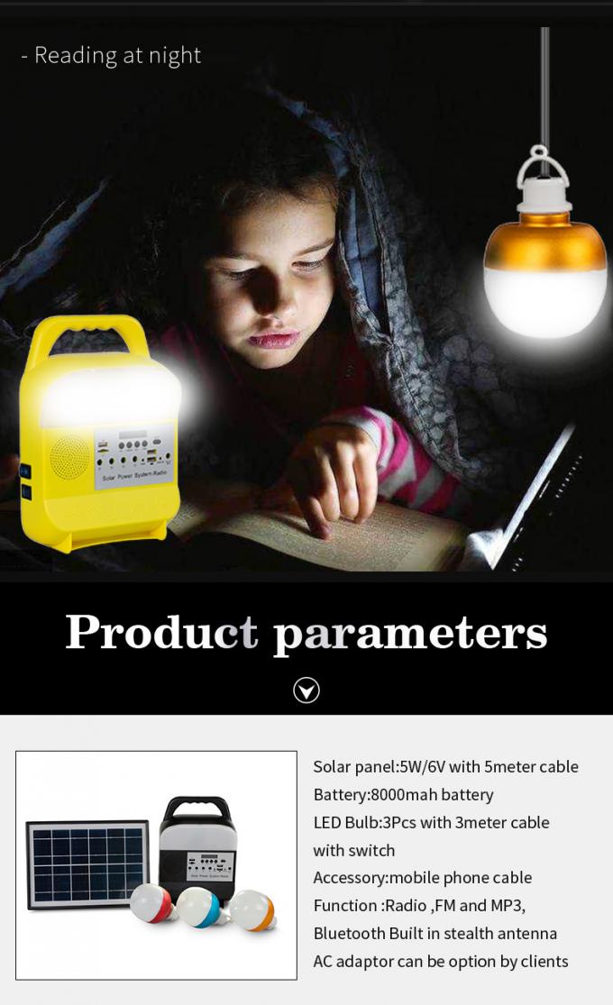 Kleines Solarbeleuchtungssystem mit TF-Karte/Doppel-USB-Spieler Jack/Bluetooth/MP3 /FM-Radio